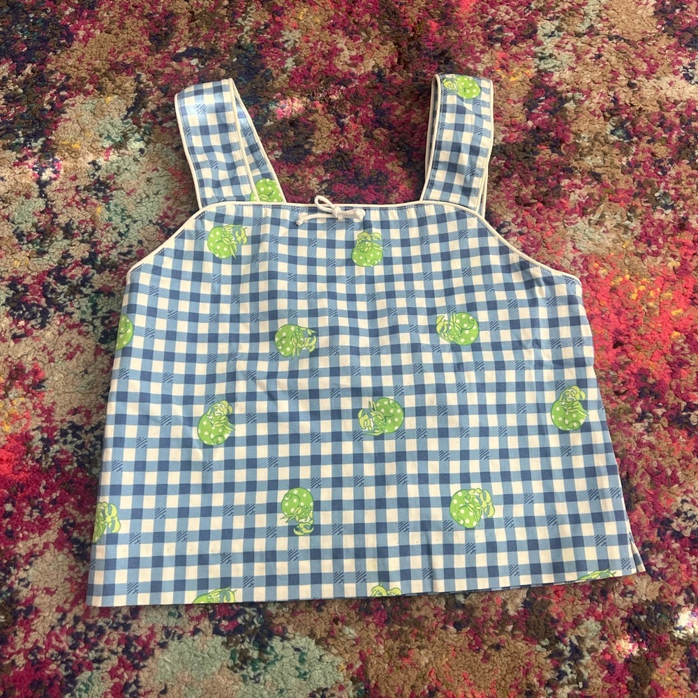 Lilly Pulitzer Blue Gingham Tank Top with Green hermit crabs vintage